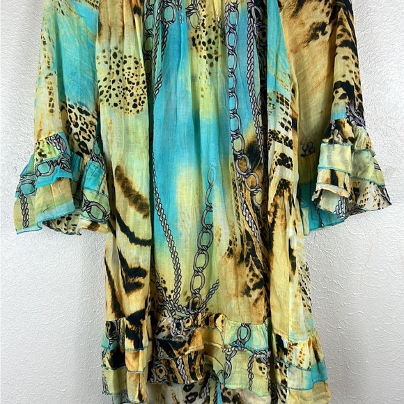 Shana K L Tunic Blouse Woman’s Multicolored Button Down Loose Fitting Ruffled sl - Picture 7 of 8